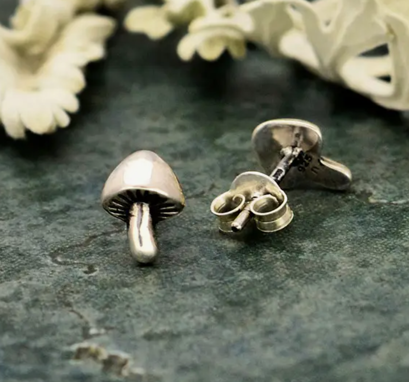 Nina Designs - Mushroom Post Earrings- Silver & Bronze