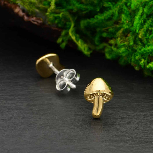 Nina Designs - Mushroom Post Earrings- Silver & Bronze