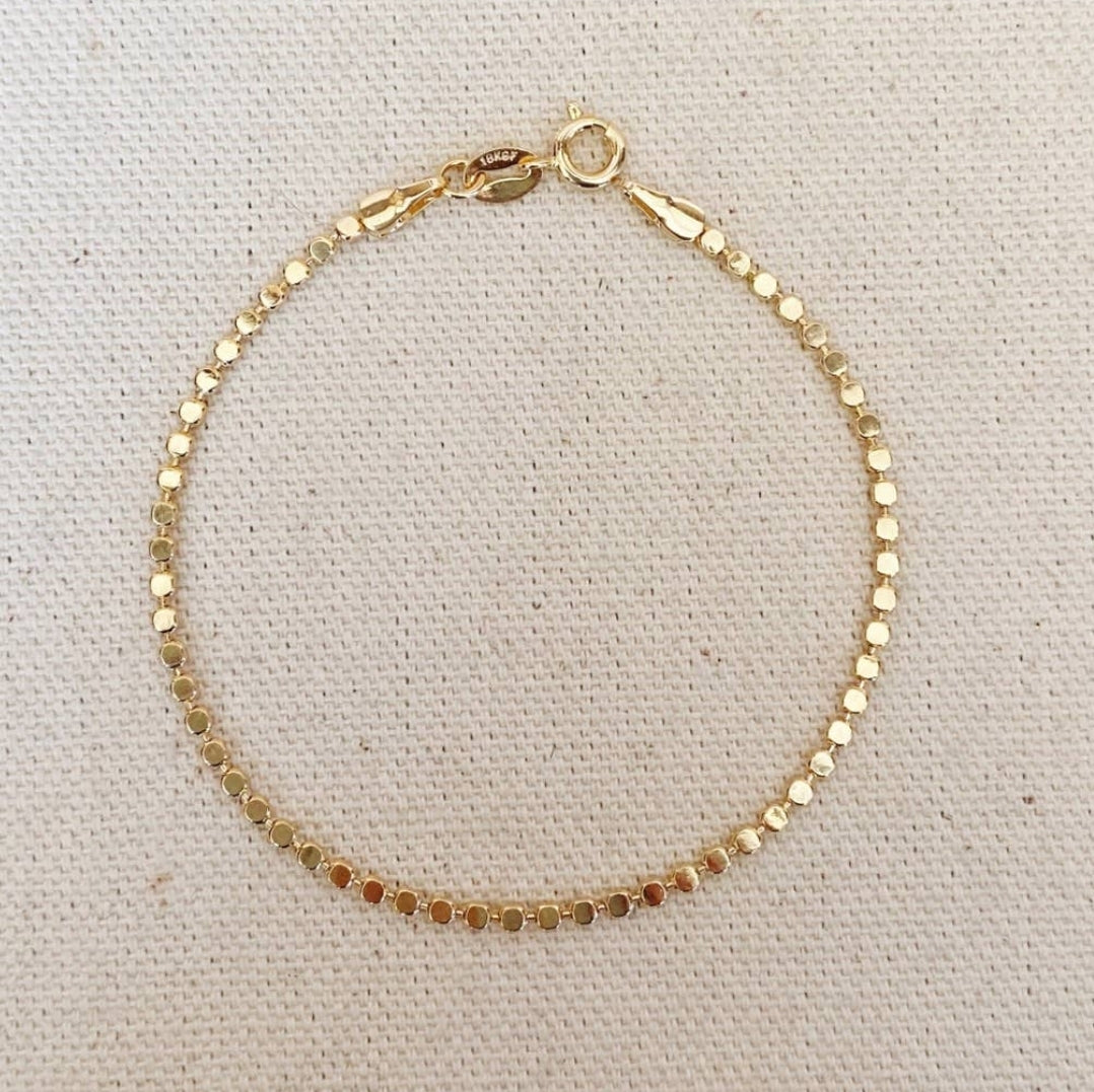 Gold  2mm Flat Ball Bracelet