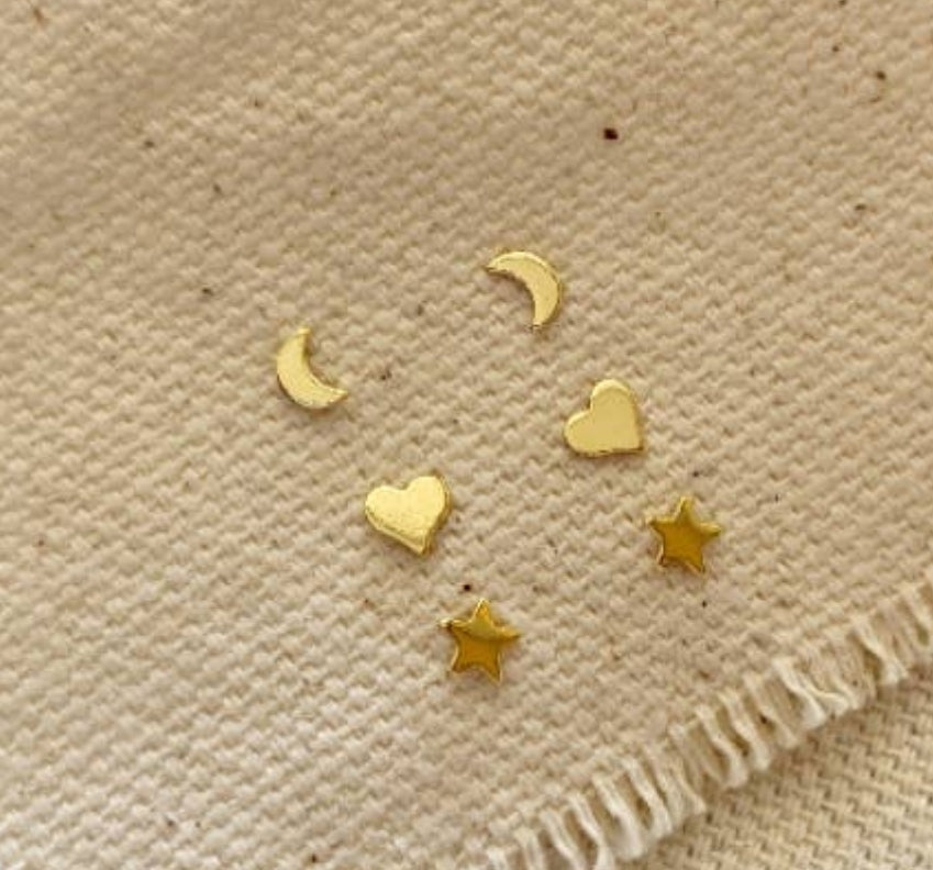 Gold Dainty Earrings Star, Moon & Heart