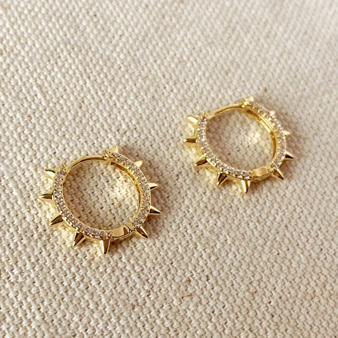 Gold Spike Hoop Earrings With Cubic Zirconia