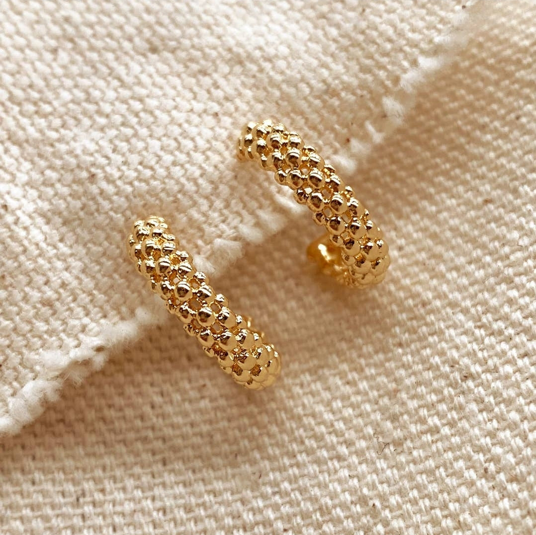 Gold Cluster Beads Semi Hoop Earrings