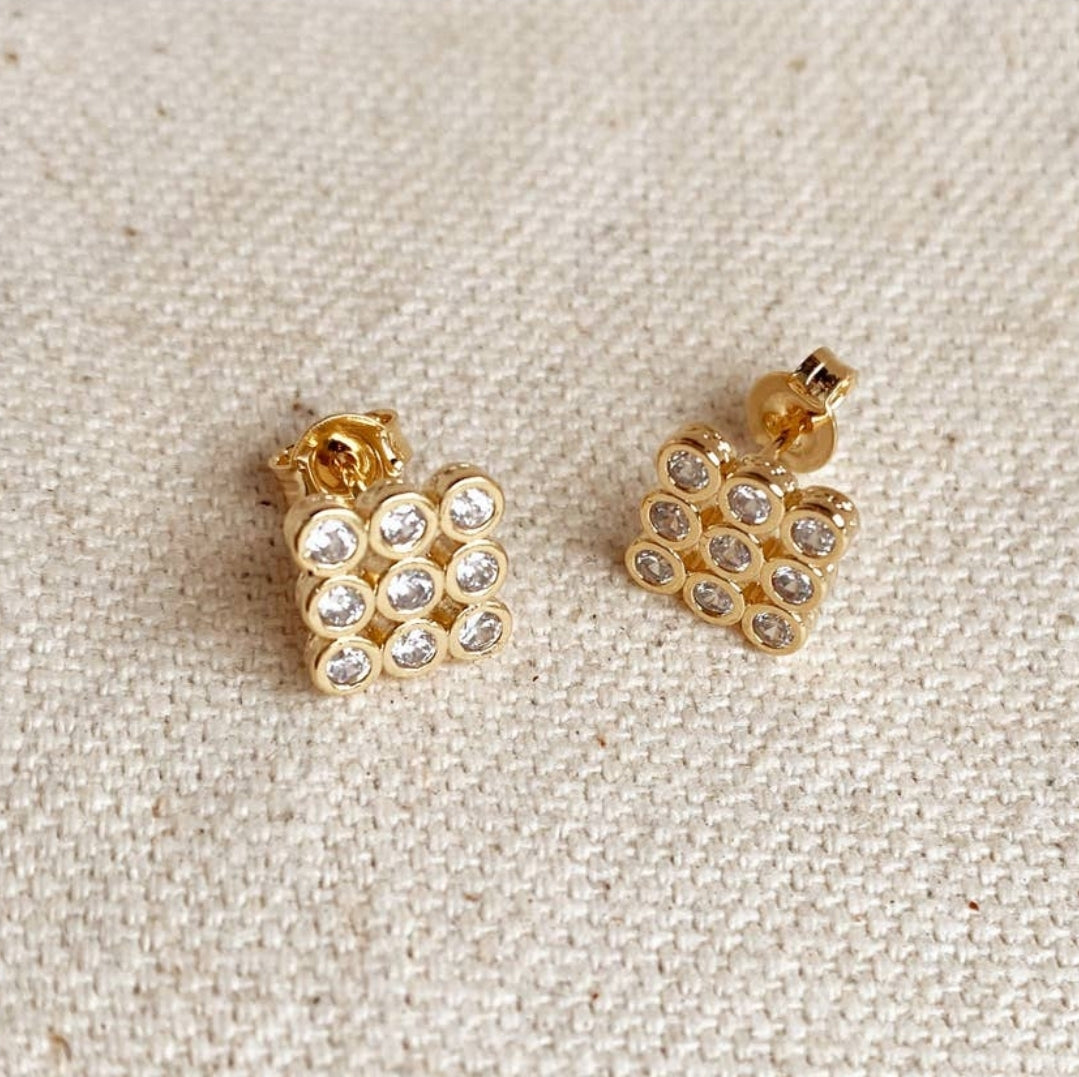 Round Zirconia In Squared Stud Earrings
