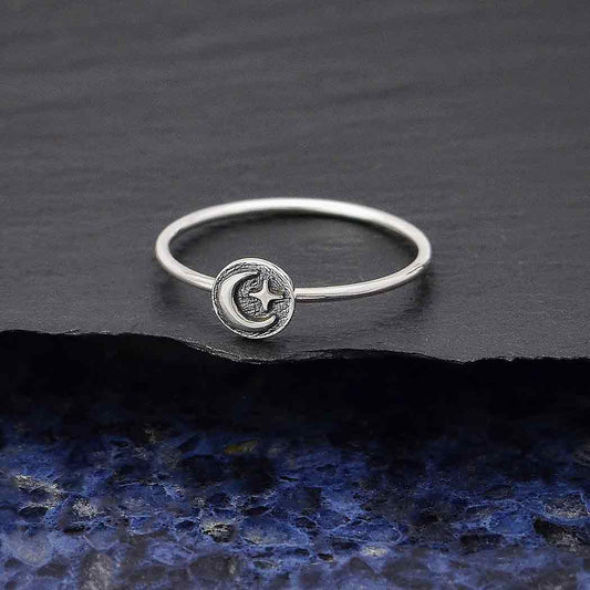 Nina Designs - Sterling Silver Raised Moon and Star Stacking Ring