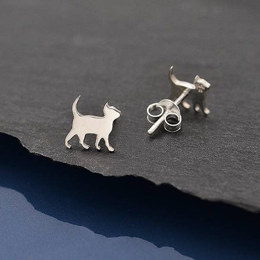 Nina Designs - Sterling Silver Curious Kitten Post Earrings